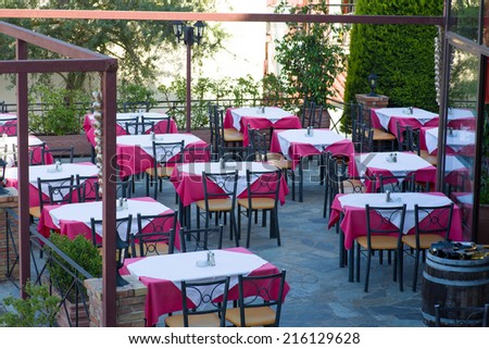 Image of An outside restaurant with selective focus and shadow