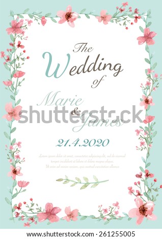 Flower wedding invitation card, save the date card, greeting card