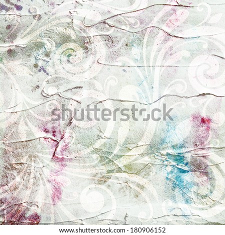 Paint floral background. Picture with floral bouquet. Painted canvas.