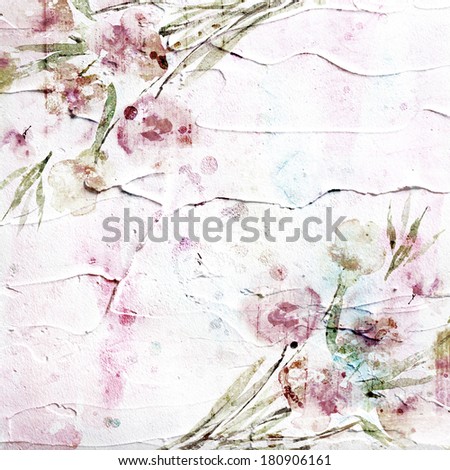 Paint background. Picture with floral bouquet. Painted canvas.