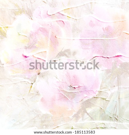 Paint stucco background. Picture with floral bouquet. Painted canvas.
