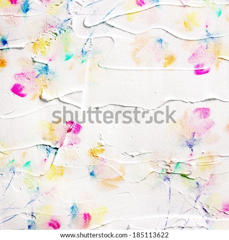Paint stucco background. Picture with floral bouquet. Painted canvas.