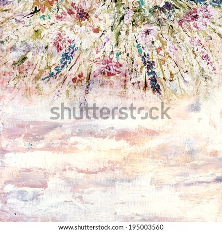 Paint floral background. Painted canvas.