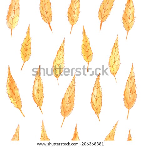 Autumn leaves. Seamless pattern with yellow leaves. Watercolor paint. Autumn pattern.