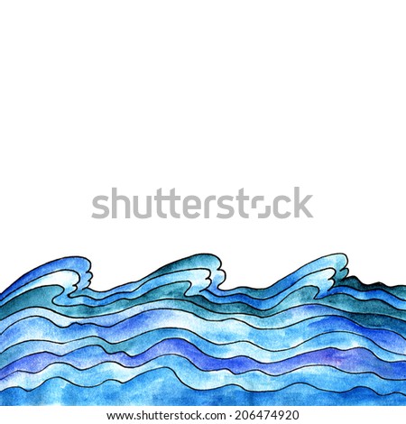 Blue wave background. Paint sea background. Sea waves.