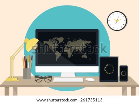 Set of Flat vector design illustration of business office and workspace