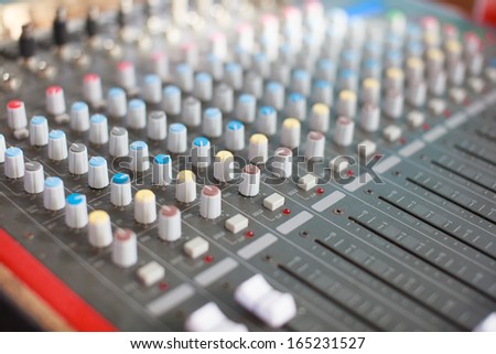 Detail of a music mixer in studio