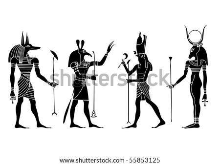 stock vector : Egyptian gods and goddess - Anubis, Seth,Hathor, Horus