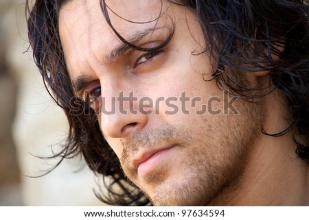 Closeup of italian male model thinking strong