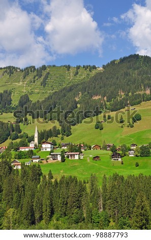 View into the Kleinwalsertal near Hirschegg, Vorarlberg, Austria