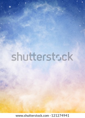 Fog and clouds looking up into a fantasy night sky with stars.  Image has a pleasing paper texture when viewed at 100%.