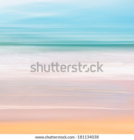 A tranquil seascape of the Pacific ocean off of California. Image made using camera panning motion combined with a long exposure.