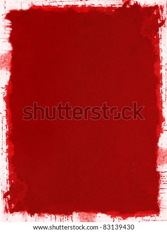 A red grunge paper background with splattered and uneven edges.