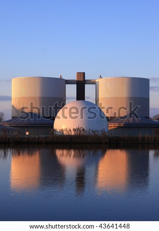 Waste water purification plant in late sun.