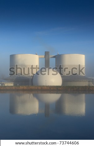 Waste water treatment plant in the morning sun.
