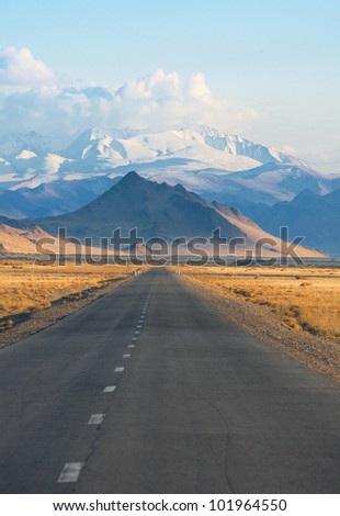 road in the mountains of Mongolia. one of the few asphalt roads