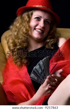 A series of photos  woman and money