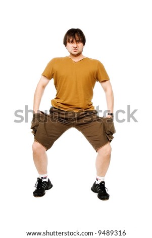 The person in brown clothes on a white background