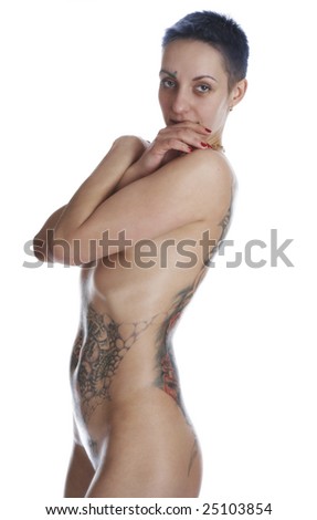 tattooed body. stock photo : A woman with a tattooed body, with a big tattoo