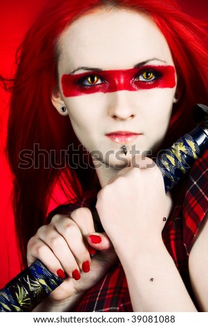 red hair japan. red hair japan. stock photo