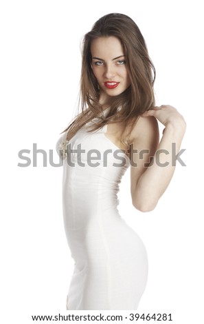 The girl in white dress on the isolated background