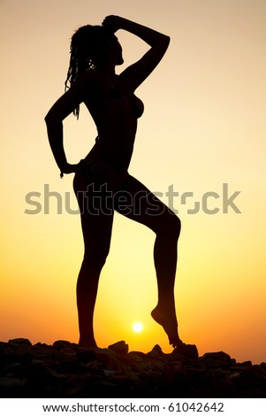 Beautiful female figure against the evening sun