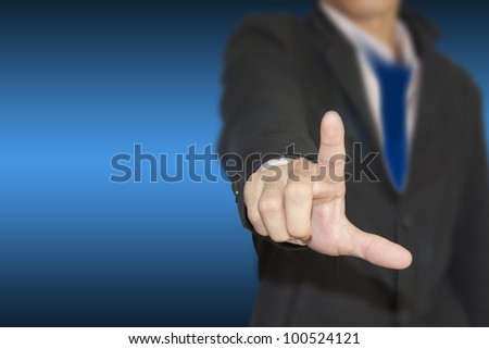 hand Businessman hitting invisible touch screen