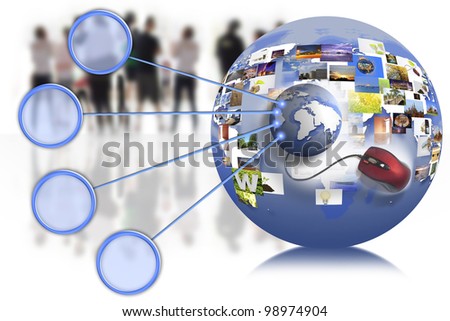 business people team with world map on the internet connection.