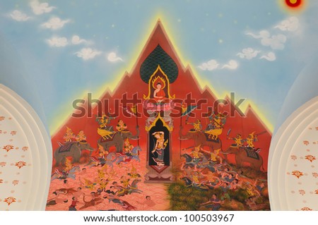 Goddess of the earth protecting the Buddha after enlightenment by squeezing water to eliminate Mara\'s troop