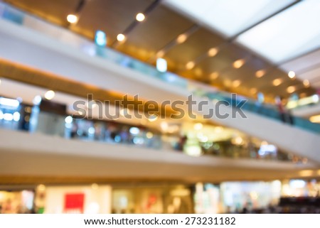 Blur photograph of an indoor building of a grand department store with escalator between floors