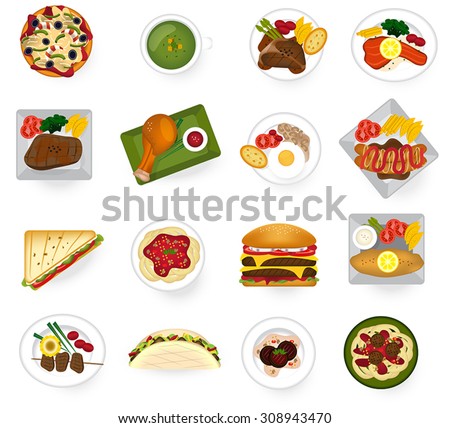 International cuisine food from Asian to American and Europe serve as main dish and fast food in restaurant icon collection set, create by vector