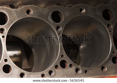 Motor cylinder prior to piston assembly and bolting of the cylinder heads..