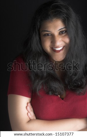 stock photo : Attractive Indian woman with black hair and brown eyes