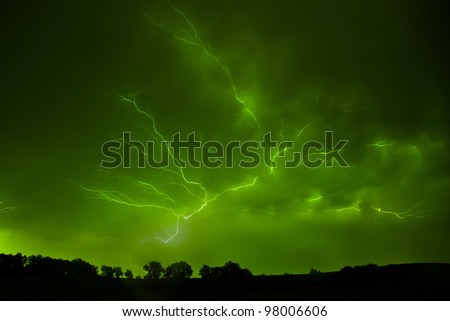 Severe lightning during a summer\'s night thunder storm