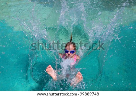 Girl jumps into the water in the pool