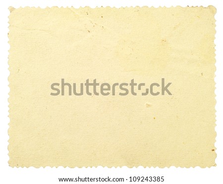 Reverse side of an old photo with a decorative border, isolated on white