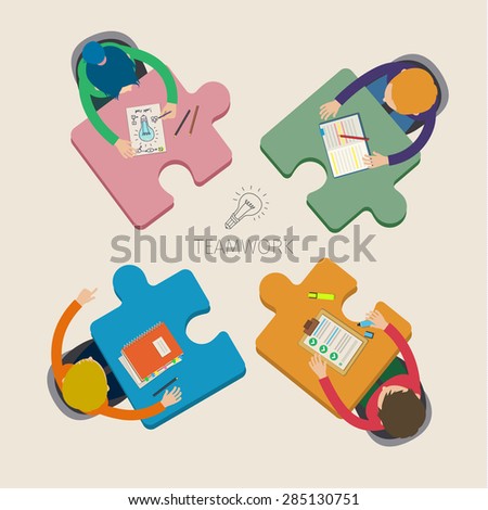 Concept of creative teamwork. Business meeting and brainstorming. Flat design, vector illustration