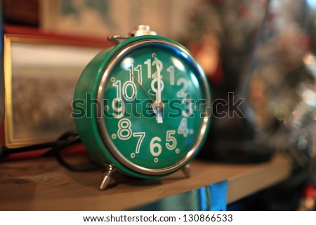 The retro alarm clock in an antique shop