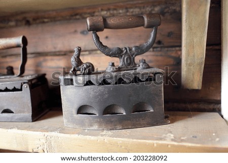Details of vintage charcoal iron in the antique store