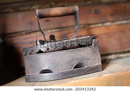 Details of antique cast iron charcoal flat