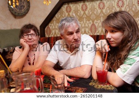 Portrait of family in the asian restaurant