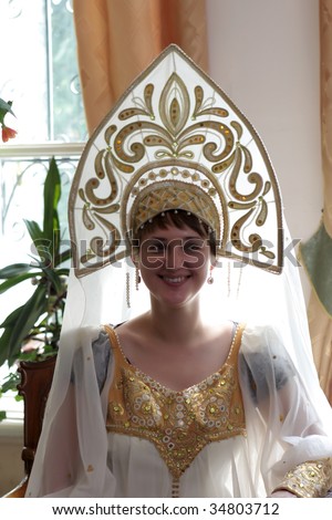 The woman in kokoshnik - traditional Russian head-dress worn by women and girls