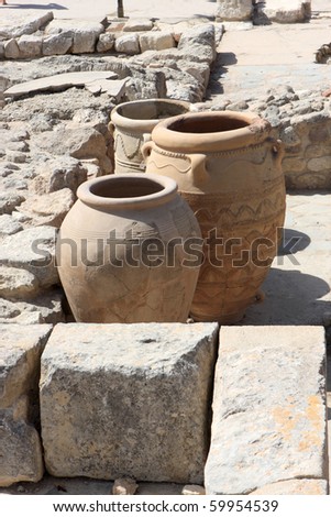 Giant clay jars from the Palace of Knossos. It is the largest Bronze Age archaeological site on Crete.