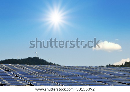 roof with solar installation and sun