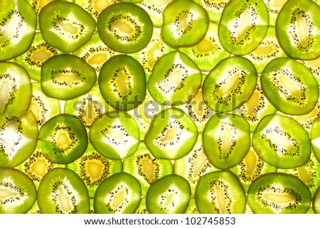 Fruity background of whole kiwi slices