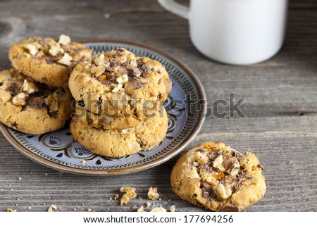 Homemade Walnut Chili Cookies on a Plate on a rustic Wooden Board