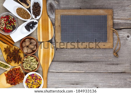 Fragrant spices and a slate blackboard