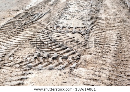 Tire tracks print in the dry mud