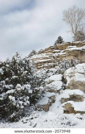 Snow on Rocky Ledges in Grand Junction, Colorado