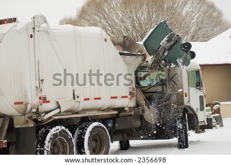 Trash truck in bad weather